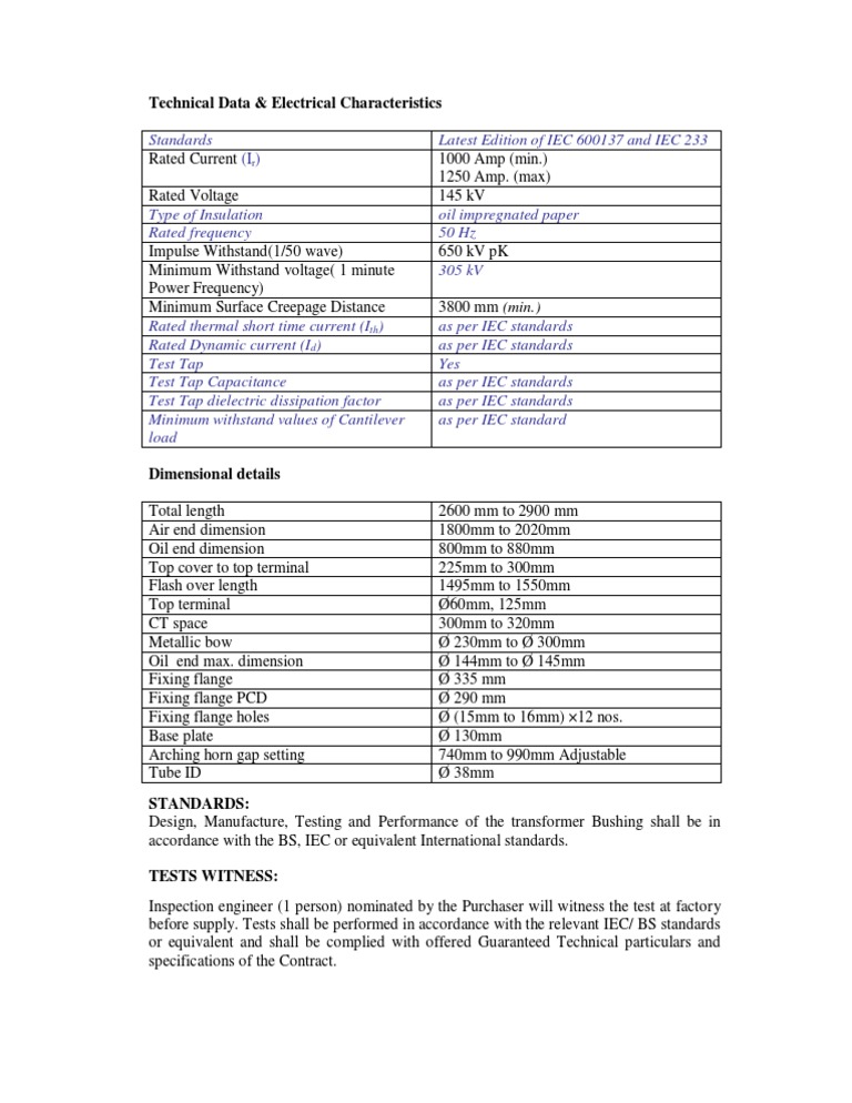 132KV Bushing Specification PDF