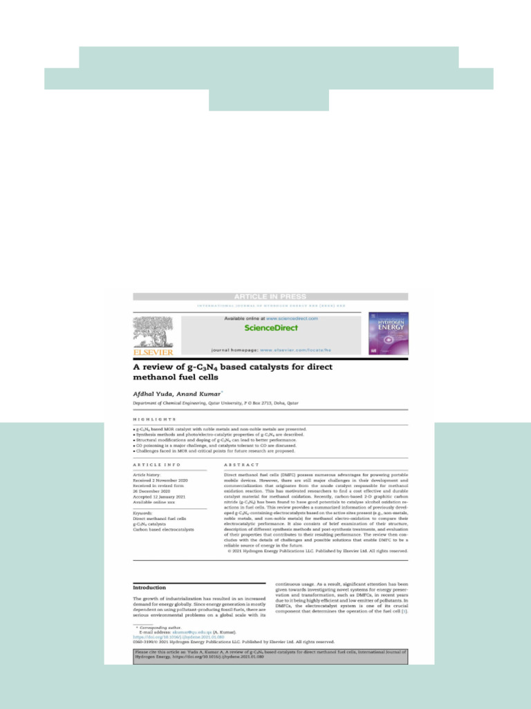 A Review of g-C3N4 Based Catalysts For Direct Methanol Fuel Cells ...
