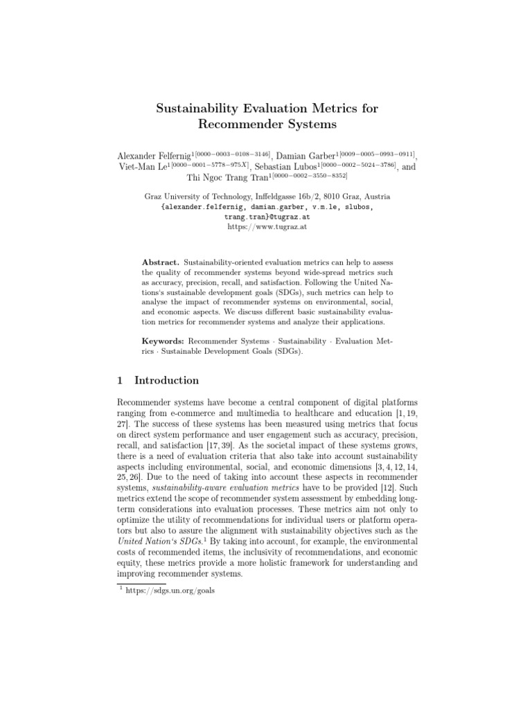 Sustainability Evaluation Metrics For RS | PDF | Energy Conservation ...