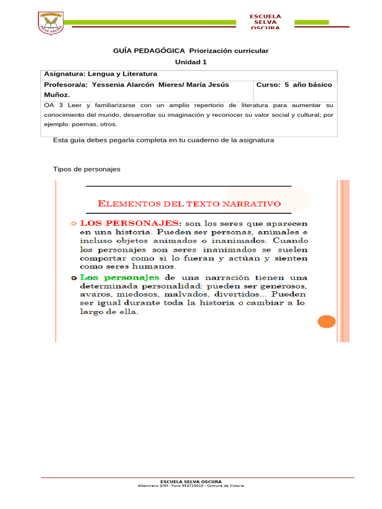 Guía de Lengua y Literatura 5° Básico | PDF | Narración