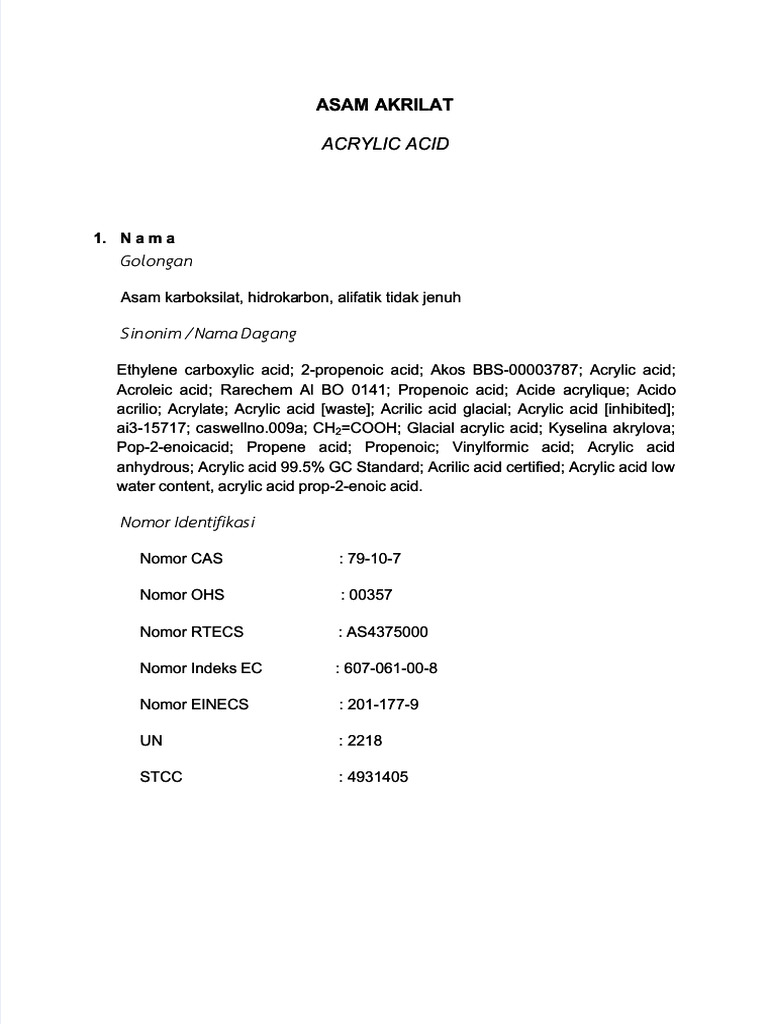 Asam Akrilat: Sifat dan Identifikasi | PDF
