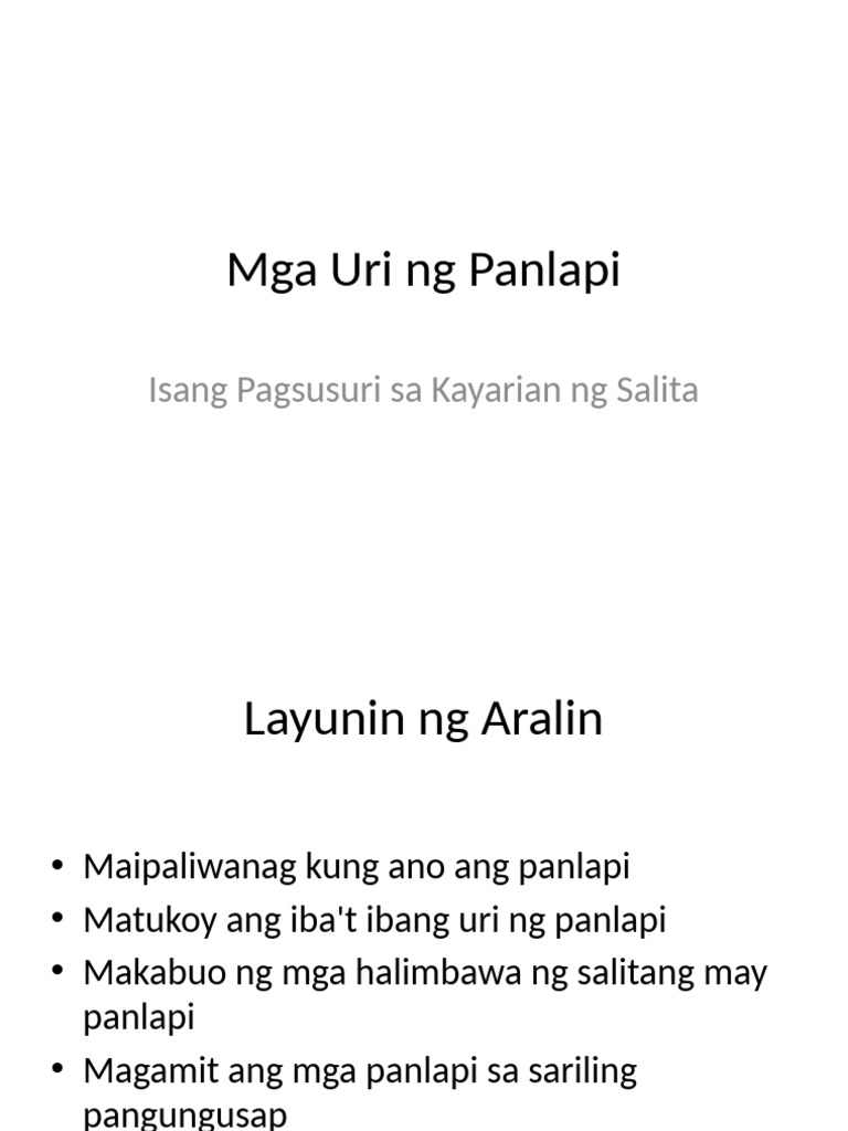 Mga Uri Ng Panlapi PPT | PDF