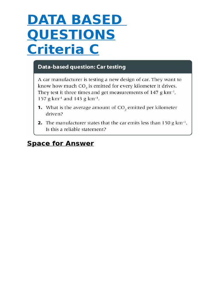 Data-Based Questions Criteria C | PDF