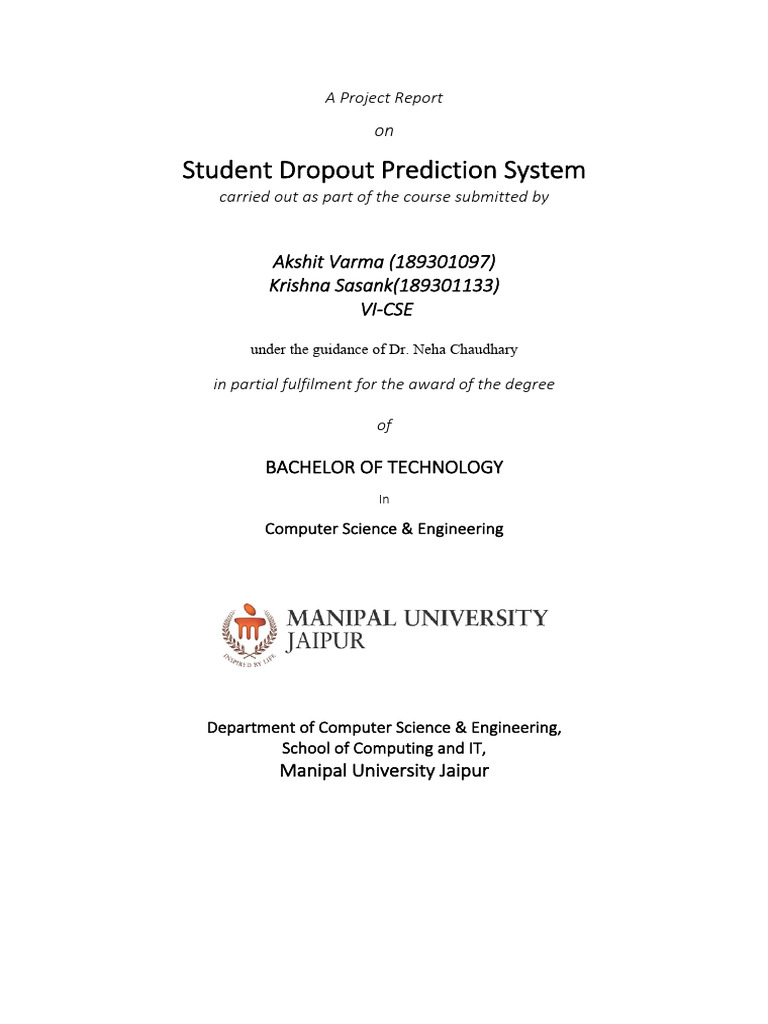 Student Dropout Prediction System Report | PDF | Machine Learning ...