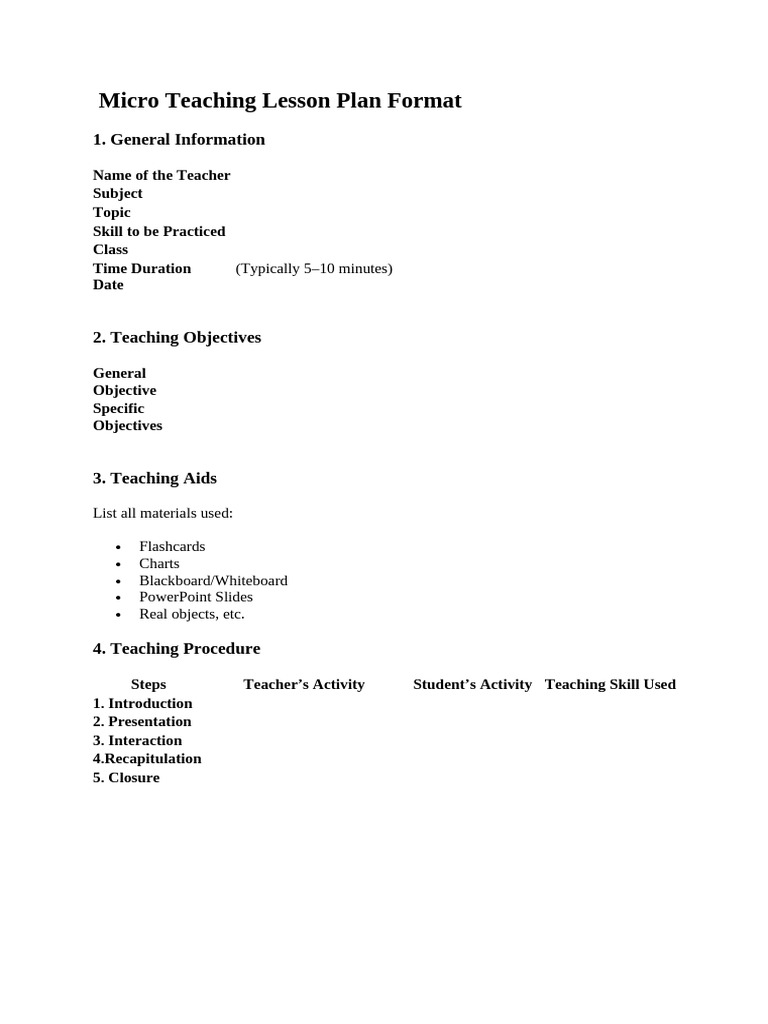 Micro Teaching Lesson Plan Guide | PDF