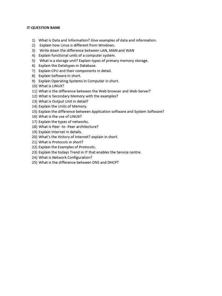 Comprehensive IT Question Bank Guide | PDF