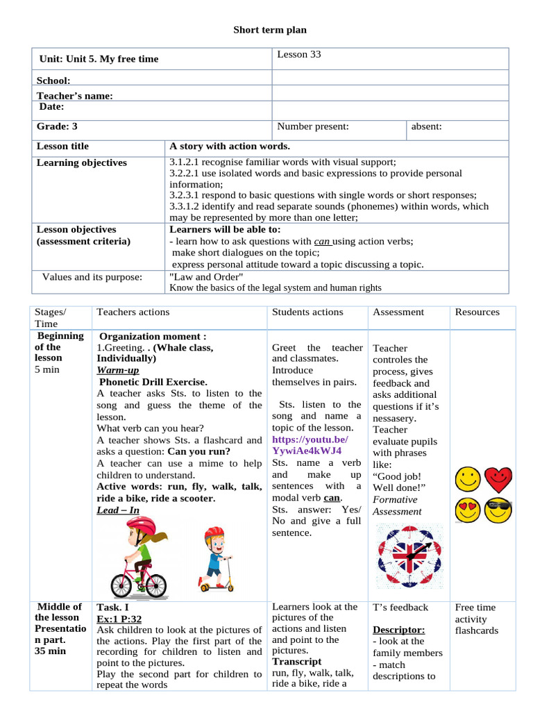 Action Words Lesson Plan for Grade 3 | PDF | Phonics | Word