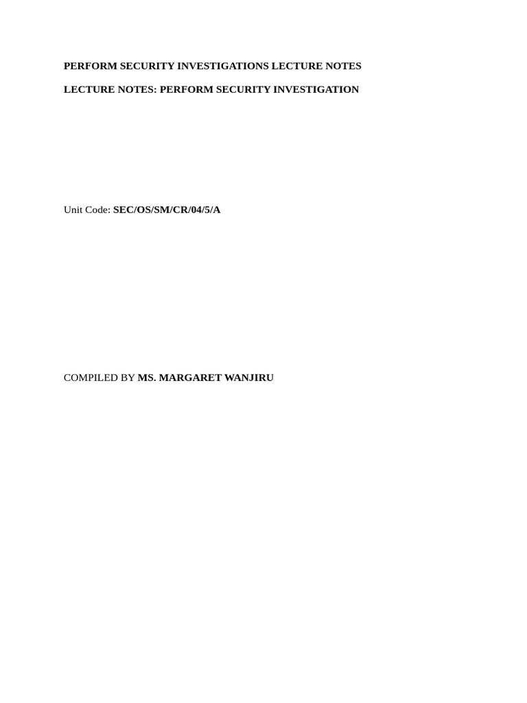 Security Investigation Lecture Notes | PDF | Crime Scene | Crimes