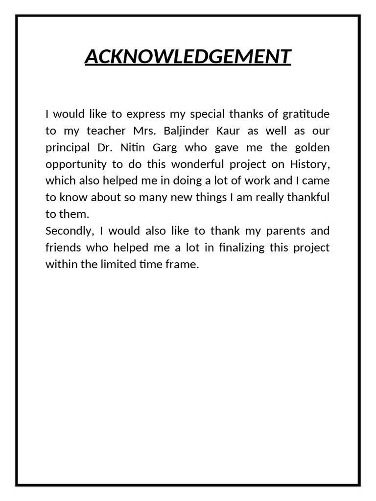 Acknowledgment for History Project | PDF