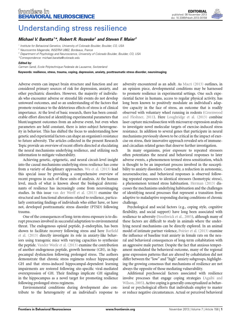 Understanding Stress Resilience | PDF | Psychological Resilience ...