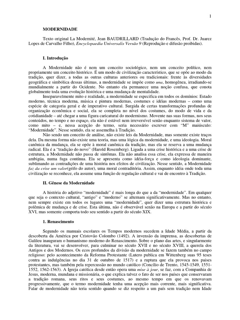 A Modernidade: Conceitos e Gênese | PDF | Modernidade | Estado