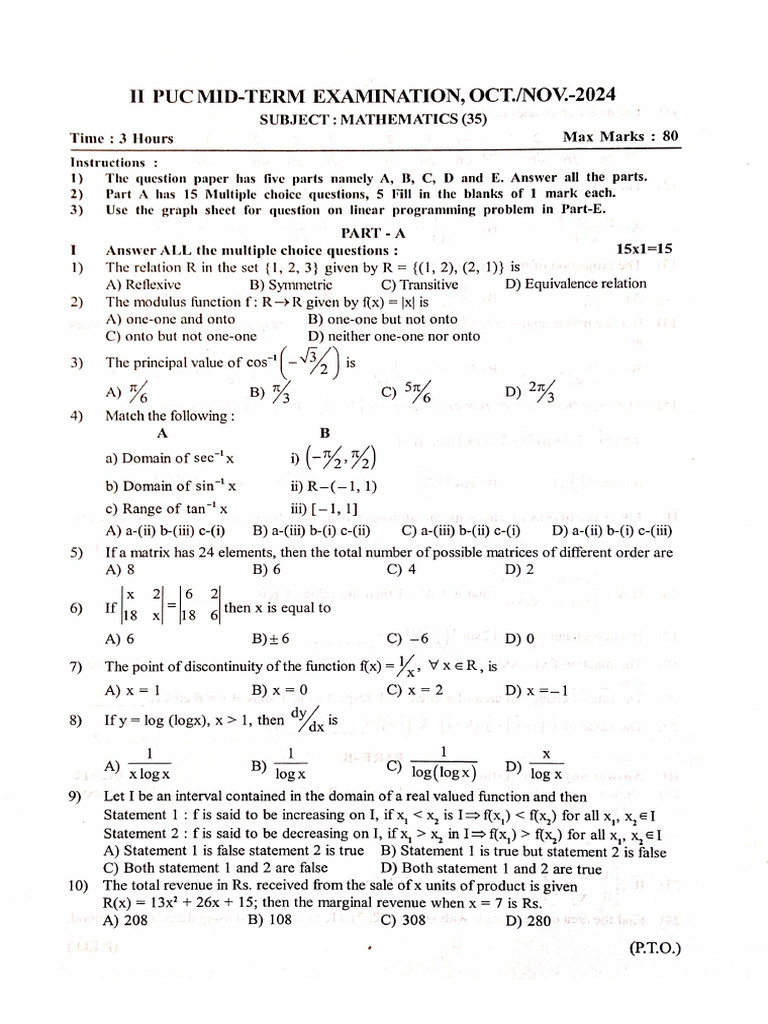 2nd PUC Mathematics | PDF