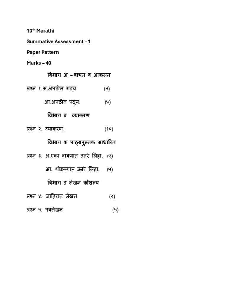 Parent Portal10th Paper Pattern (1) MARATHI | PDF