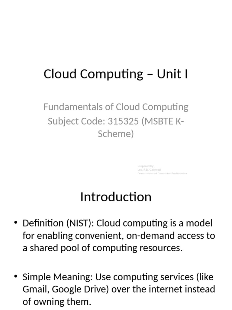 Unit1 Cloud Computing by RDGaikwad MITRotegaon. | PDF | Cloud Computing ...