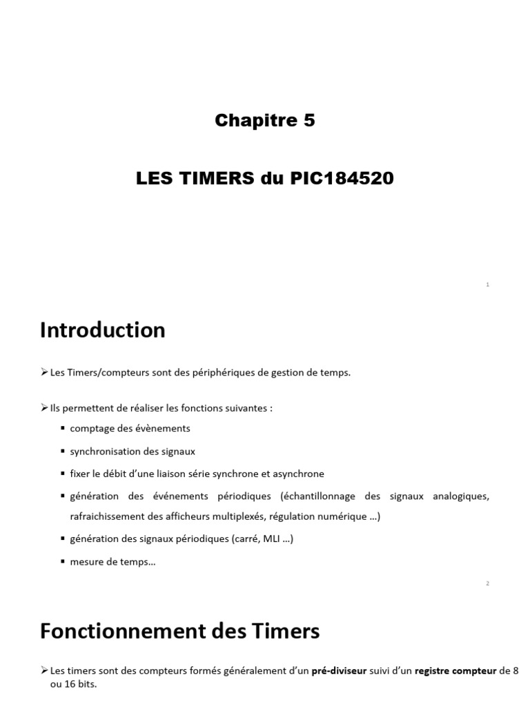 Timers du PIC18F4520 : Fonctionnalités et Programmation | PDF ...