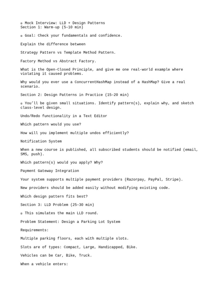Mock Interview Guide: LLD & Design Patterns | PDF