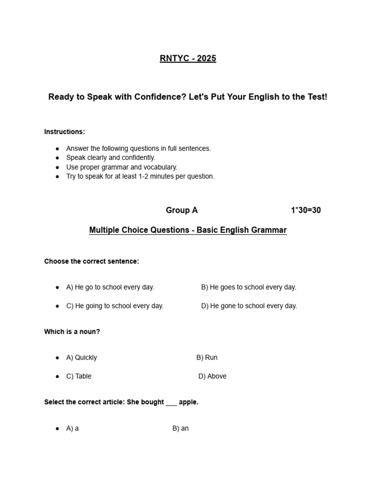 Spoken English Test Paper 2025 | PDF | English Language | Adverb