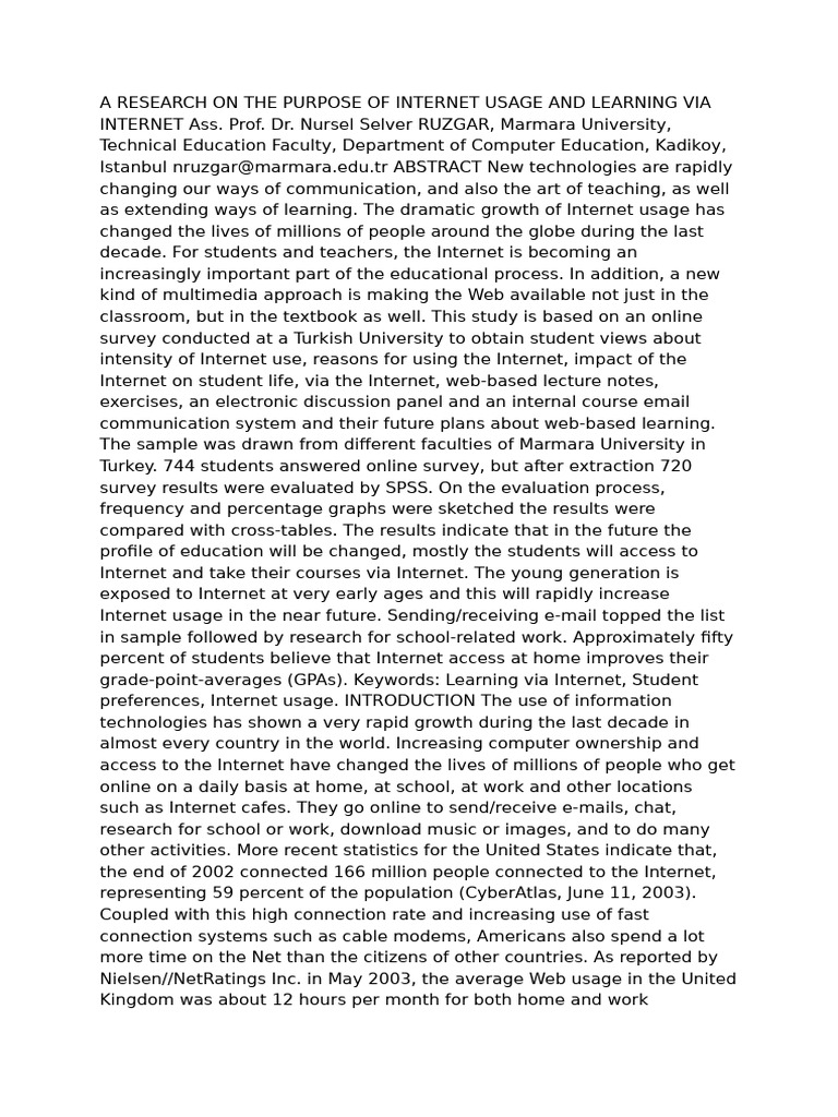 Internet Usage in Student Learning | PDF | Internet | Internet Access