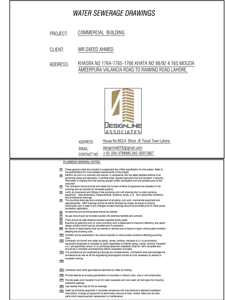 Plumbing General Notes for Lahore Project | PDF | Plumbing | Hydraulic ...