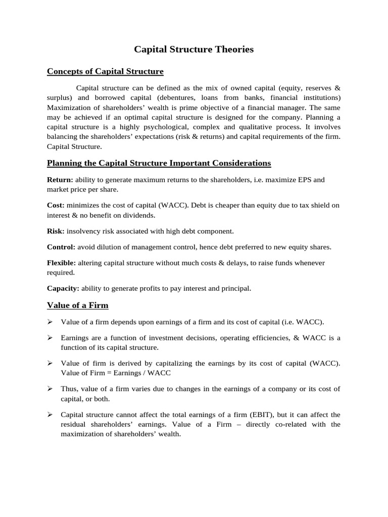Capital Structure Theories | PDF | Capital Structure | Cost Of Capital