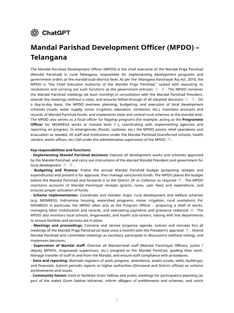 Role and Responsibilities of MPDO in Telangana | PDF