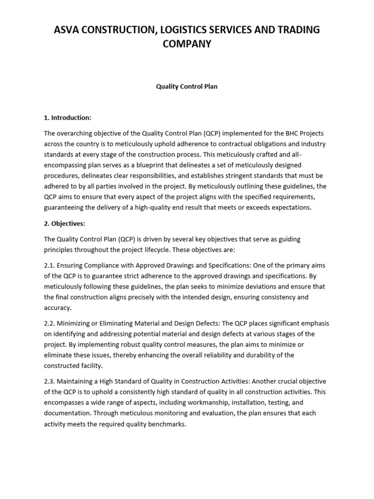 ASVA Construction Quality Control Plan | PDF | Safety | Occupational ...
