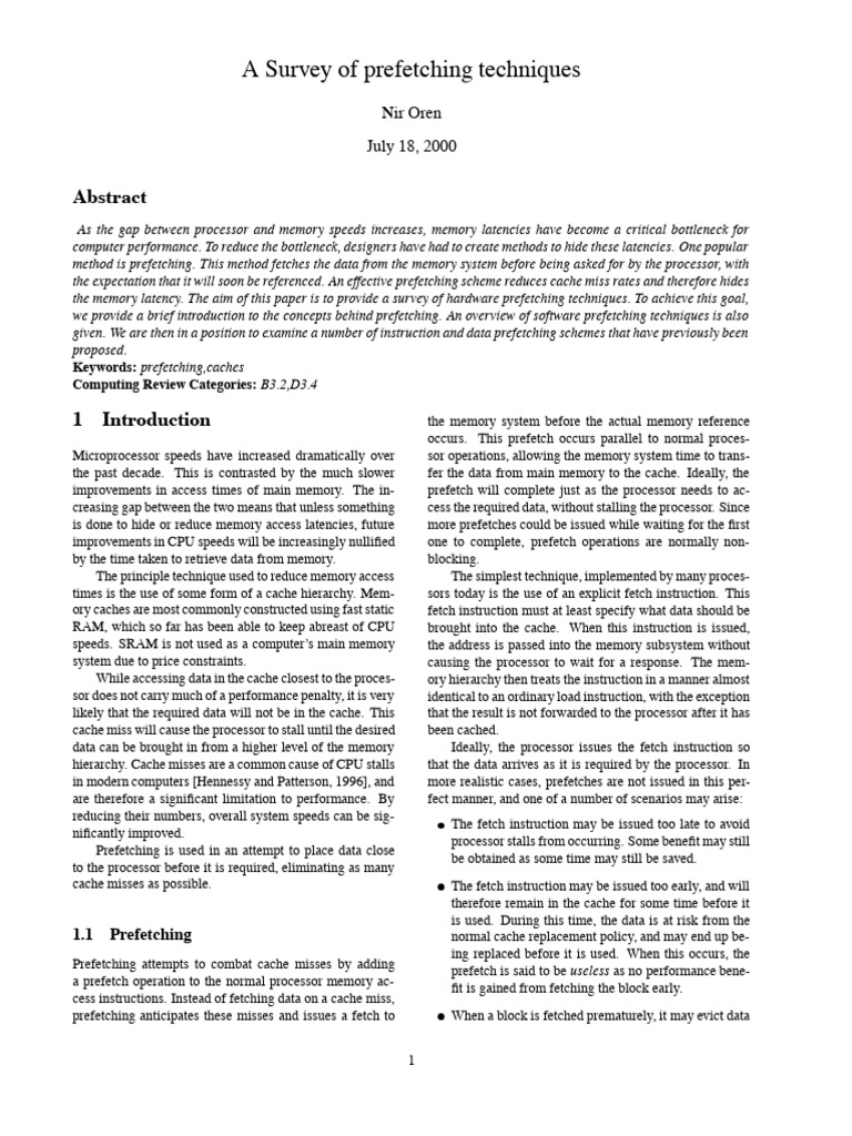 A Survey of Prefetching Techniques | PDF | Cpu Cache | Central ...