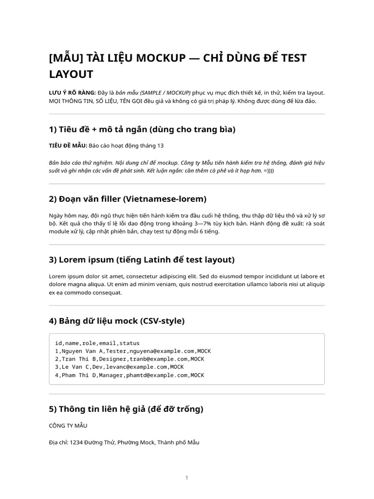 Mockup Tài Liệu Mẫu for Test | PDF