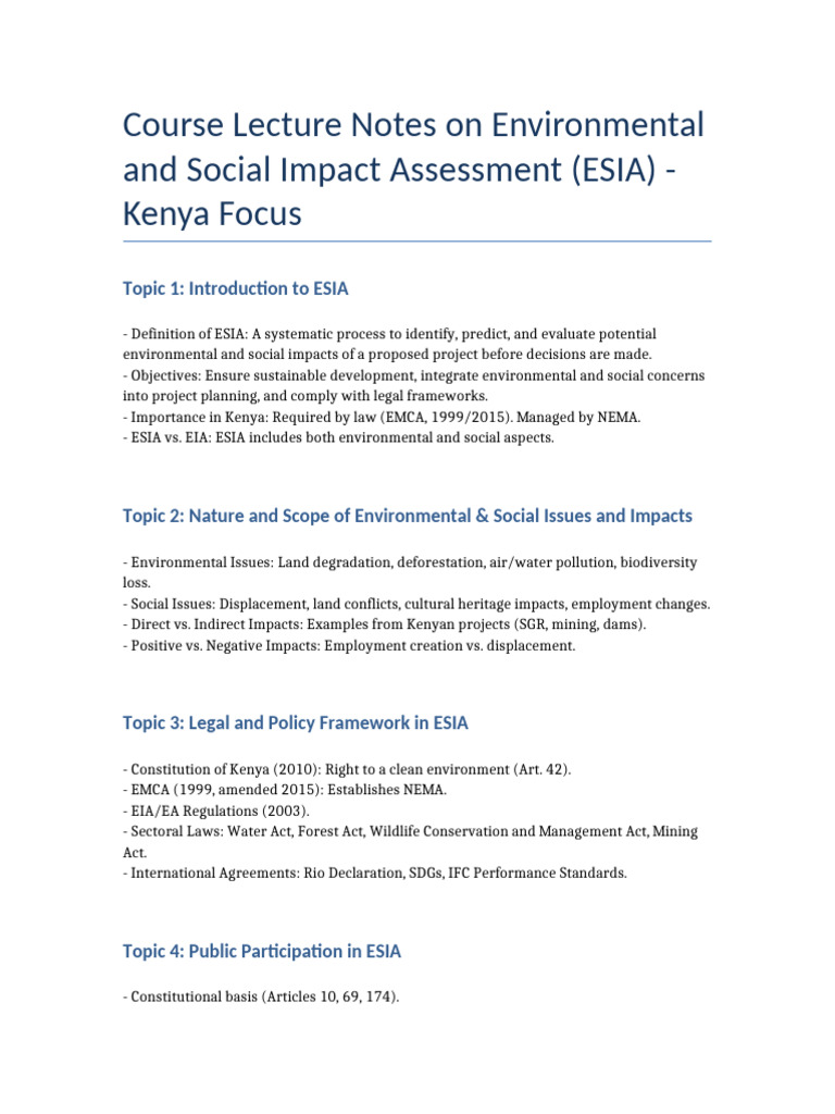 ESIA Course Notes: Kenya Overview | PDF | Environmental Impact ...