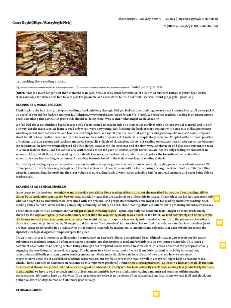 Reading Ethics: A Practical Approach | PDF | Narrative | Essays