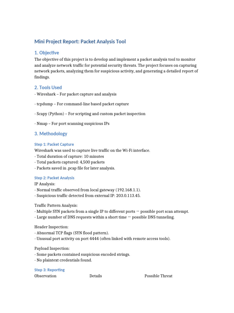 Packet Analysis Tool for Network Security | PDF