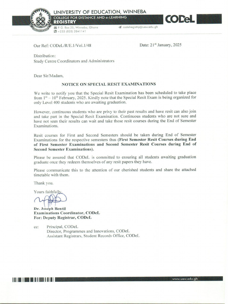 Notice On Special Resit Examinations | PDF