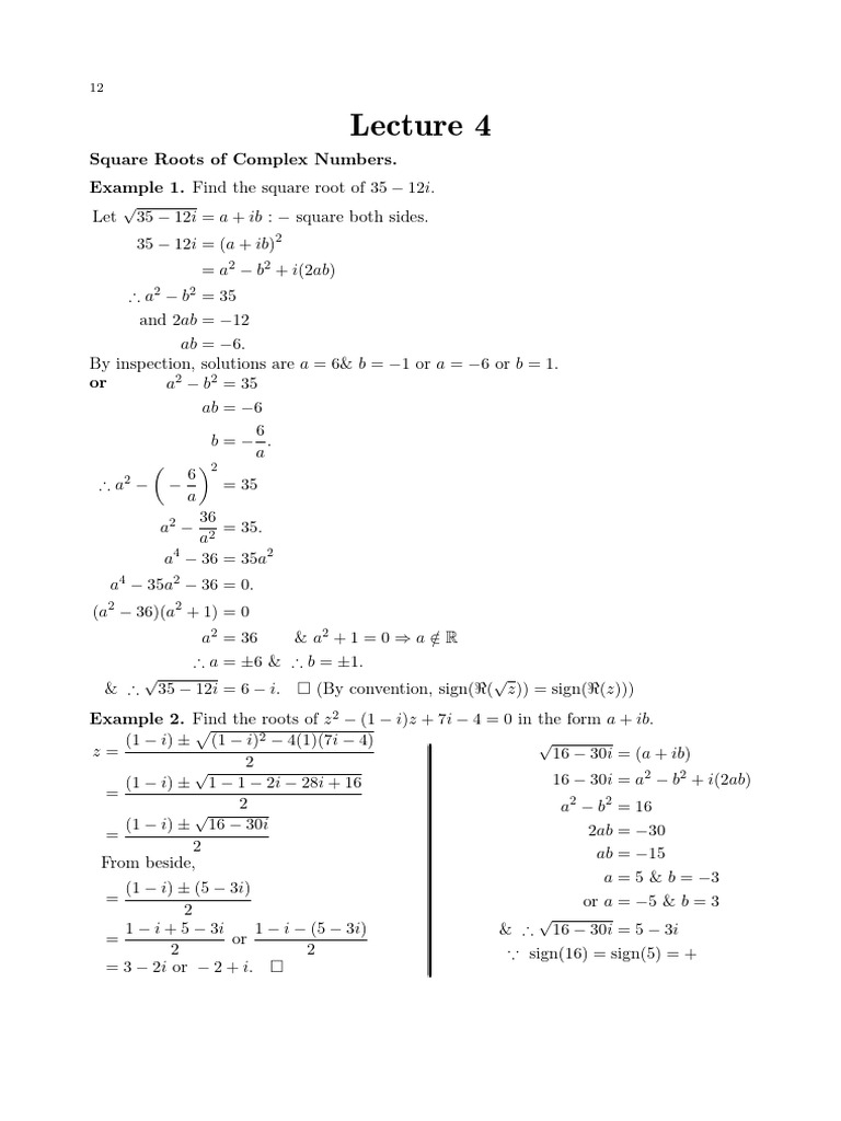 Lecture 4 | PDF | Square Root | Mathematics