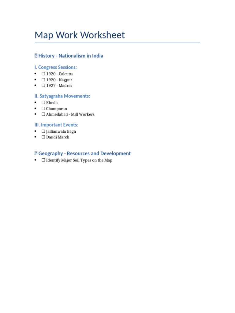 Class 8 Map Work Worksheet | PDF