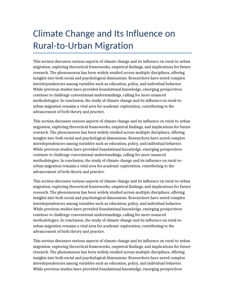 Climate Change and Its Influence On Rural-To-Urban Migration | PDF ...