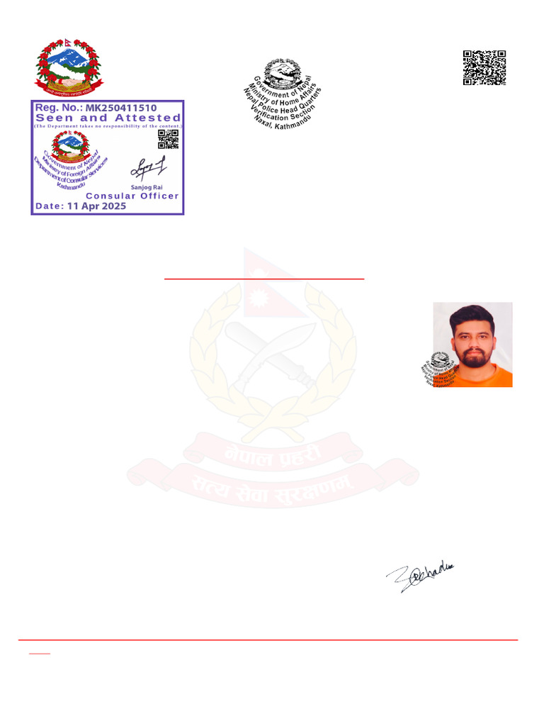 Nepal Police Character Verification Document | PDF | Emergency Services ...