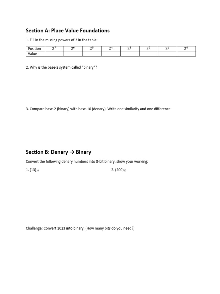 B2D and D2B Conversion Worksheet | PDF