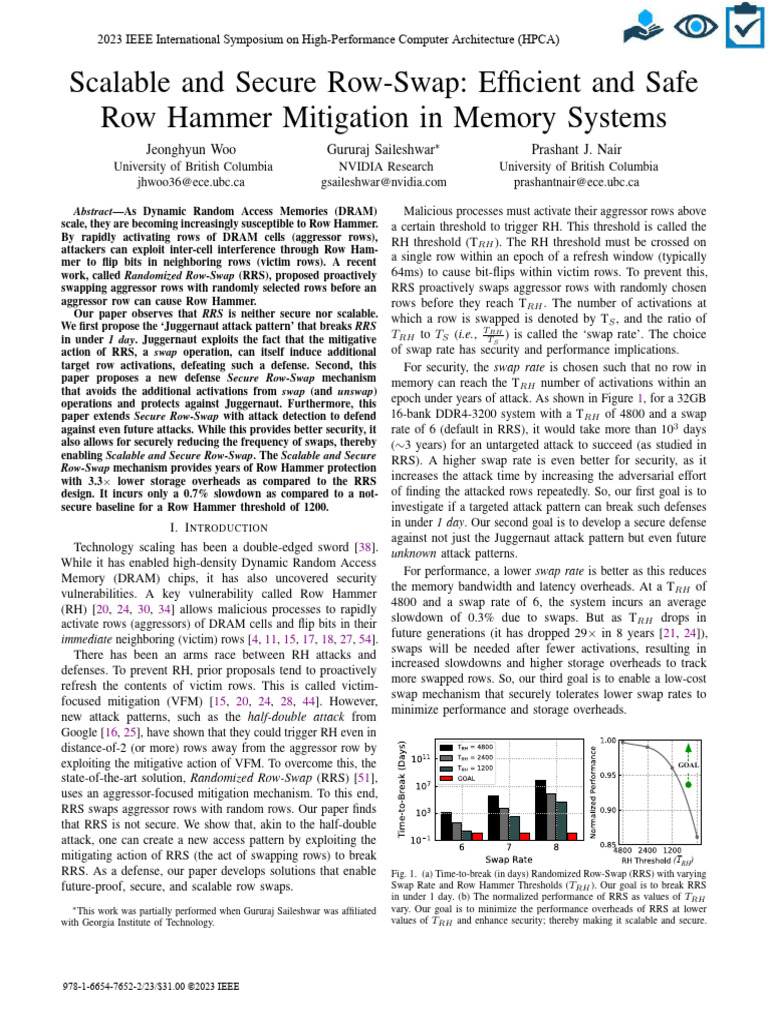 Scalable and Secure Row-Swap: Efficient and Safe Row Hammer Mitigation ...