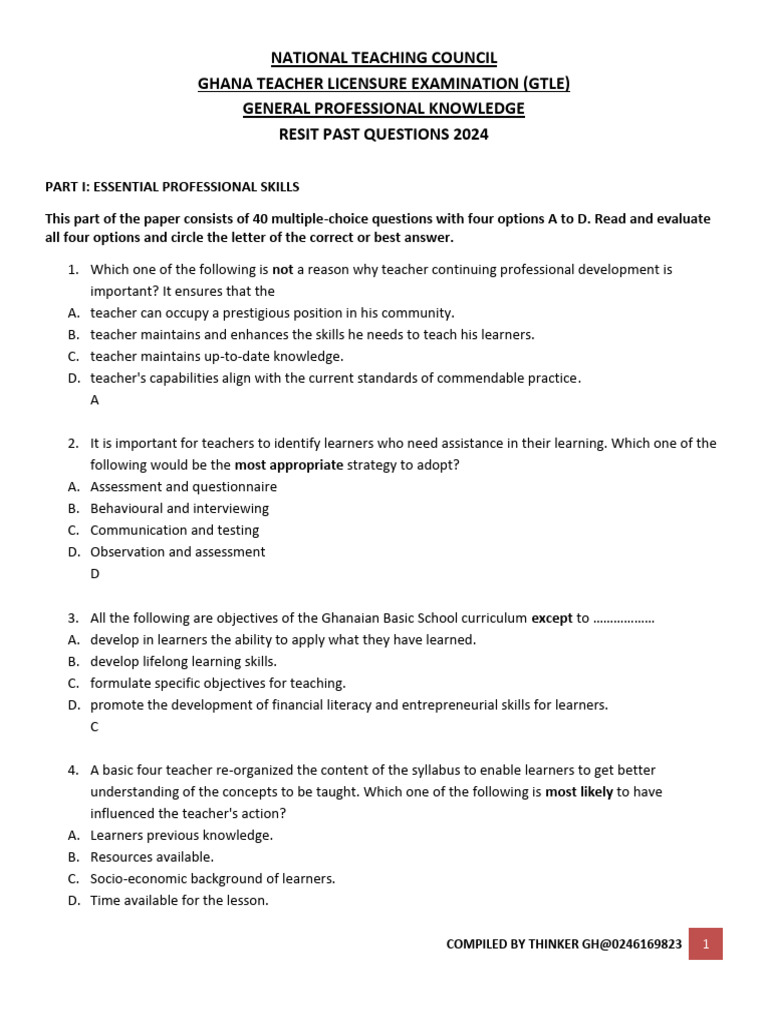 GTLE 2024 Professional Knowledge Questions | PDF | Learning ...