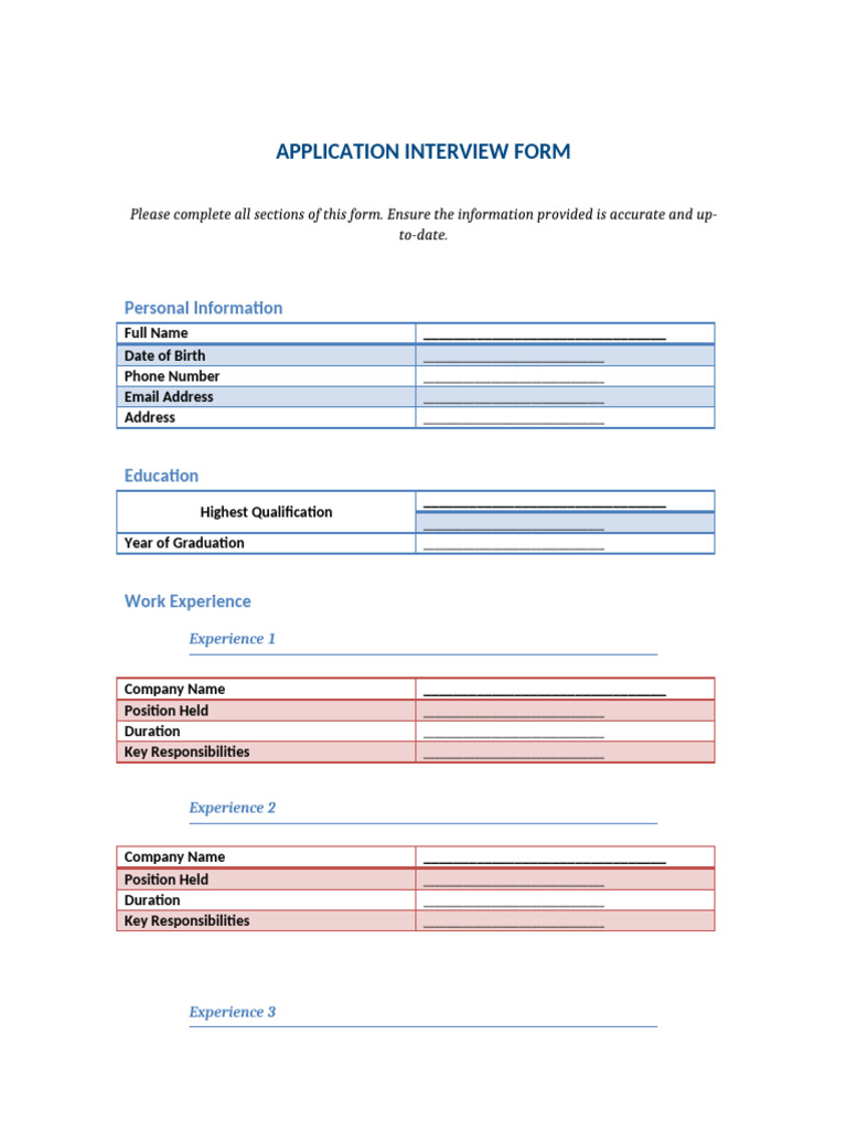 Job Application Interview Form | PDF