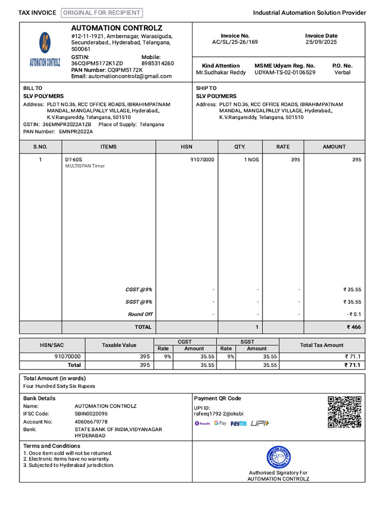 Tax Invoice for SLV Polymers Purchase | PDF | Taxation | Government ...
