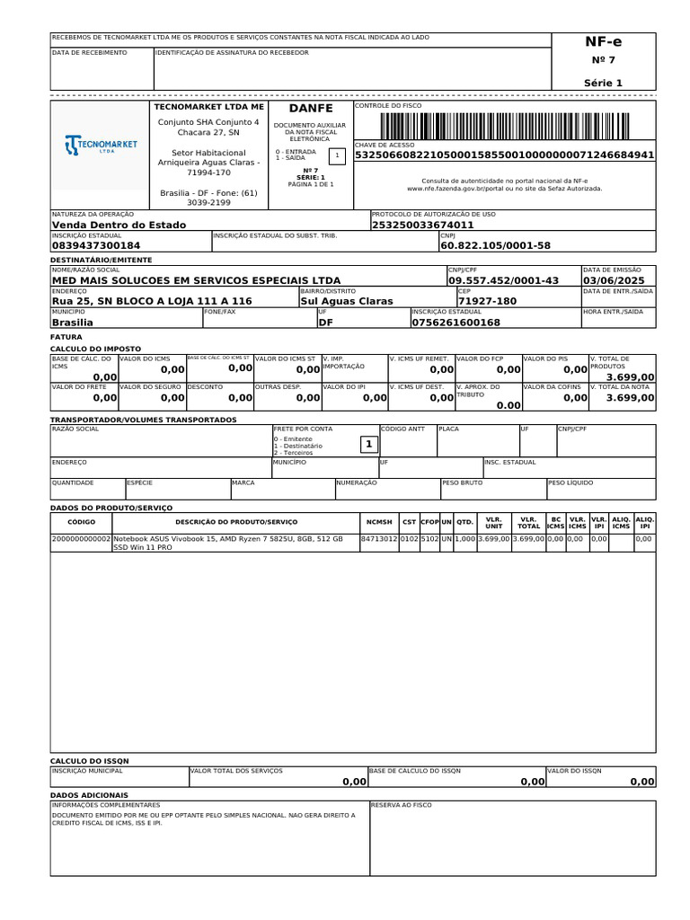Nota Fiscal de Venda - Tecnmarket LTDA | PDF | Recibo
