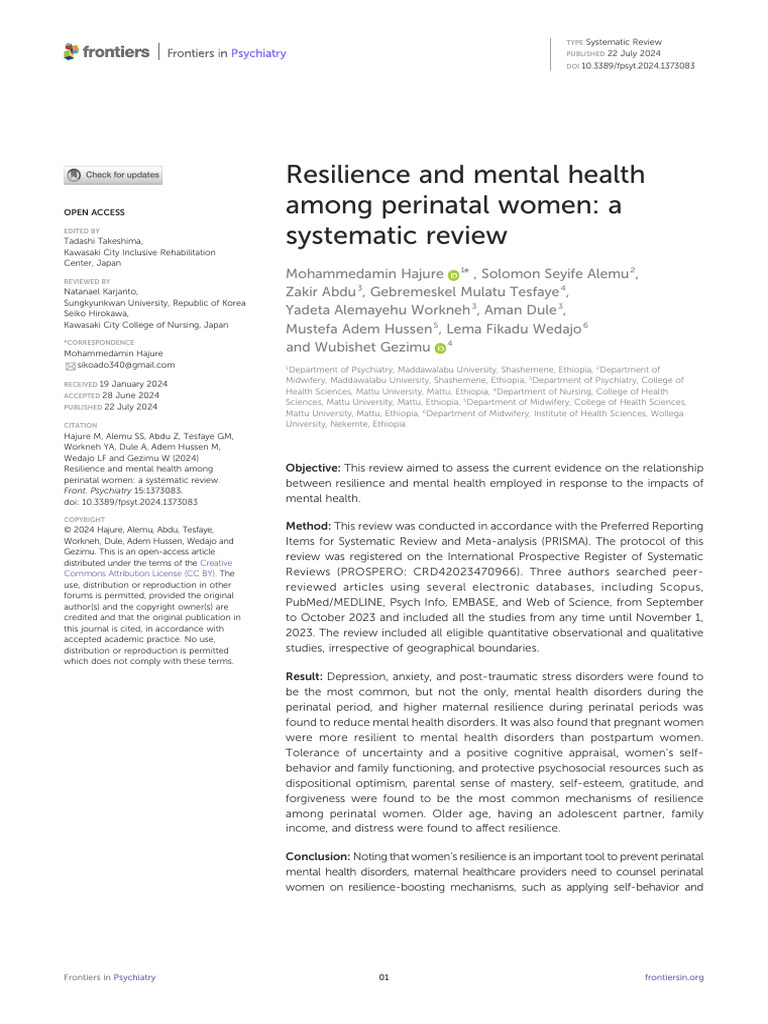 Resilience and Mental Health in Perinatal Women | PDF | Psychological ...