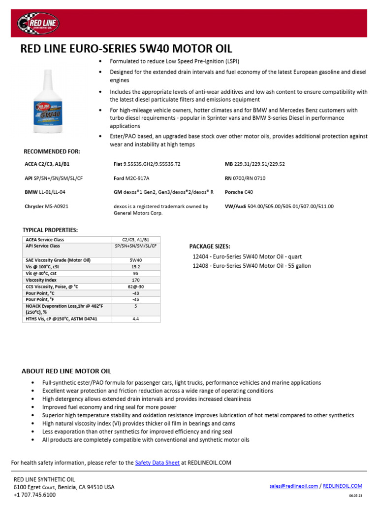 Euro-Series 5W40 Synthetic Motor Oil | PDF | Motor Oil | Vehicles