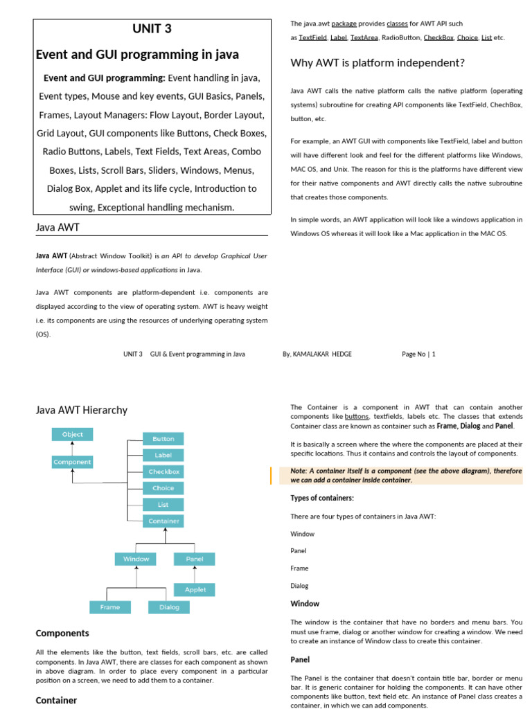 Java AWT GUI and Event Handling Guide | PDF | Computer Science | System ...
