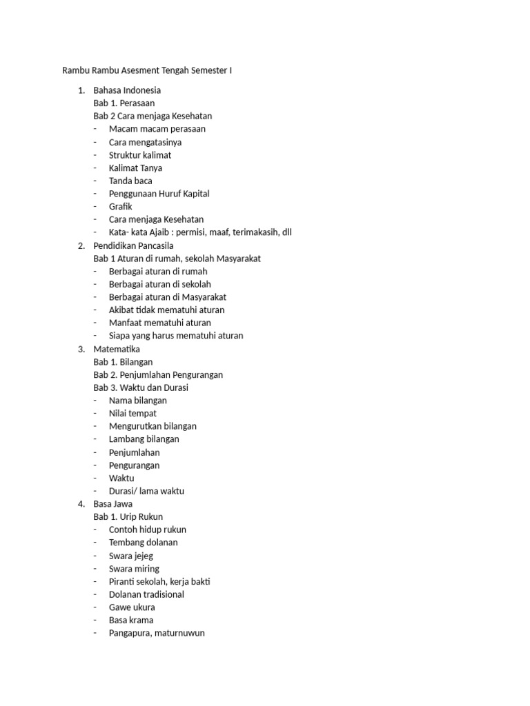 Rambu Asesmen Tengah Semester I | PDF