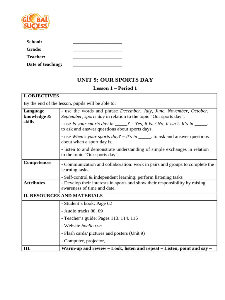 Sports Day Lesson Plan | PDF | Question | Teachers