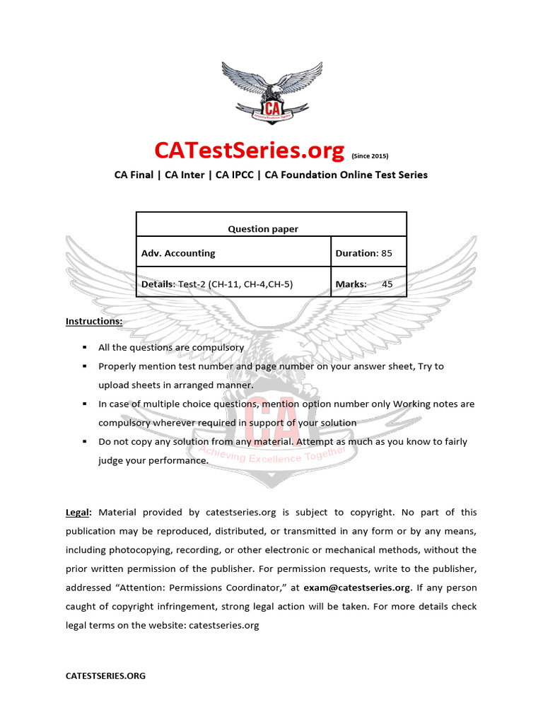 CA Advanced Accounting Test Paper | PDF | Expense | Equity (Finance)