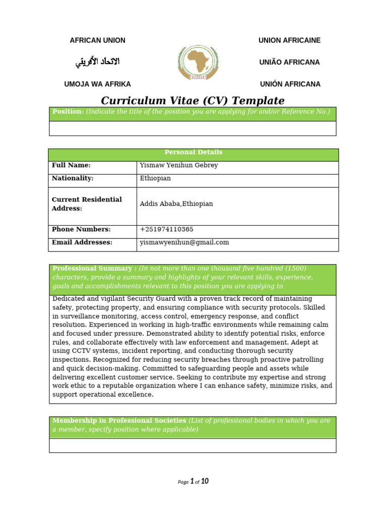 Security Guard CV Template | PDF | African Union
