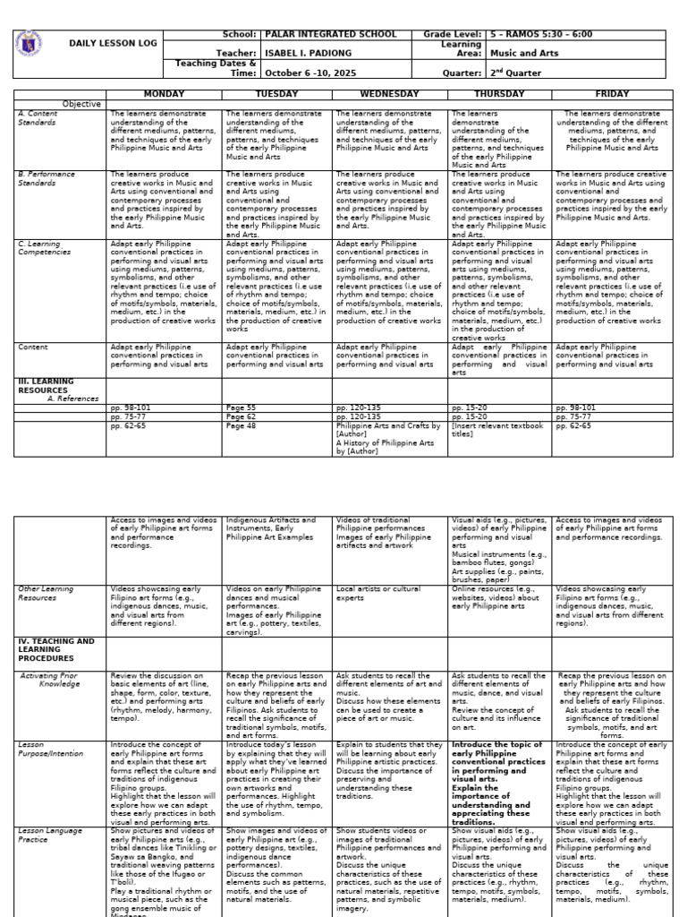 Music and Arts 5 q2 Week 5 | PDF | Rhythm | Dances